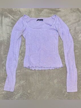 Abercrombie & Fitch Lavender Ribbed Long Sleeve Lettuce Hem Top XS